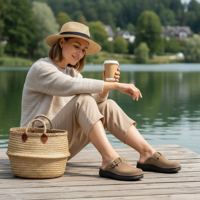 Nomad - Front Seam Suede Leather Clog | Olive Suede