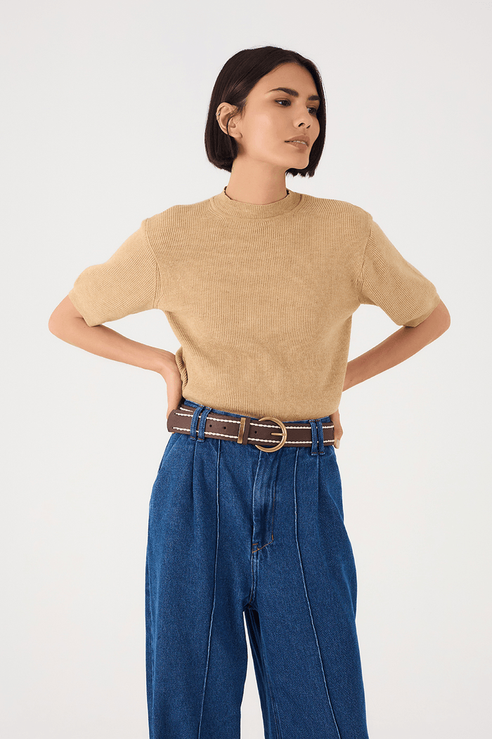 Off-White Short Sleeve Crew Neck Tricot Blouse_2