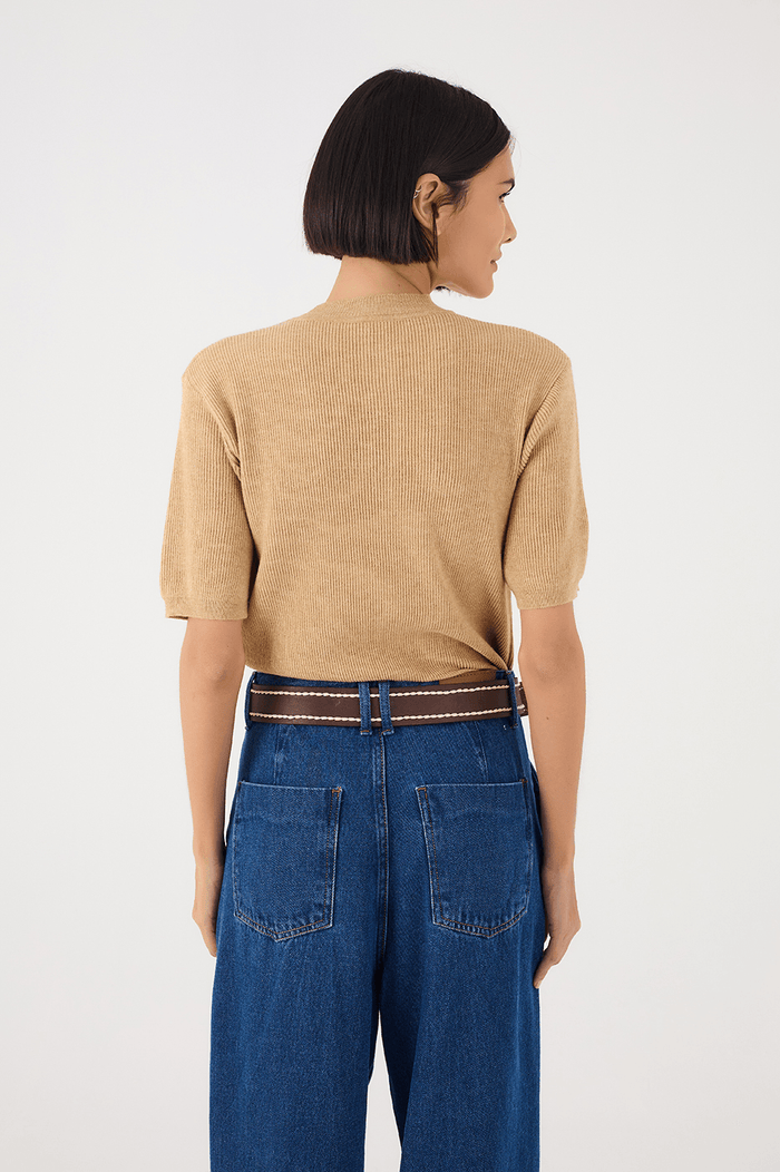 Off-White Short Sleeve Crew Neck Tricot Blouse_6
