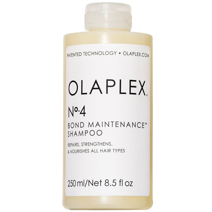 Olaplex No. 4 Bond Maintenance hair shampoo in 250ml bottle, strengthening and repairing damaged hair, natural hair care product.