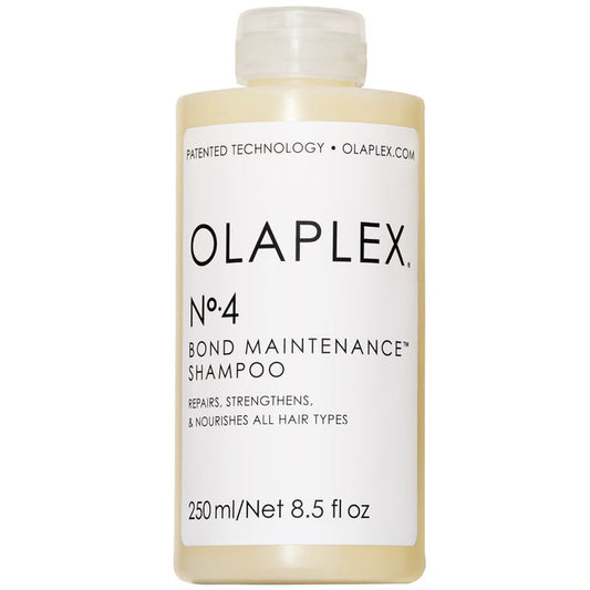 Olaplex No. 4 Bond Maintenance hair shampoo in 250ml bottle, strengthening and repairing damaged hair, natural hair care product.