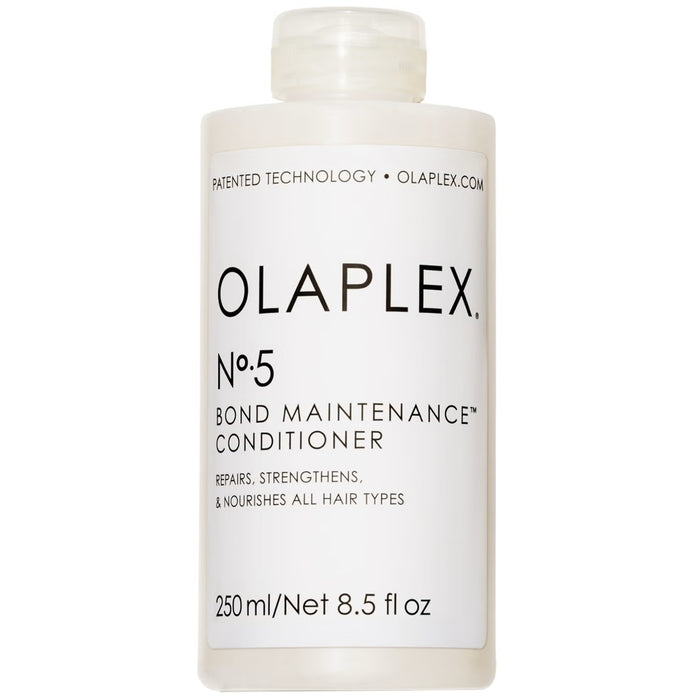 Olaplex No. 5 Bond Maintenance hair conditioner, 250ml, for strengthening and repairing damaged hair, in a white bottle.