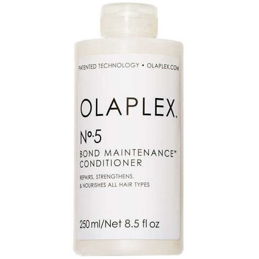 Olaplex No. 5 Bond Maintenance hair conditioner, 250ml, for strengthening and repairing damaged hair, in a white bottle.
