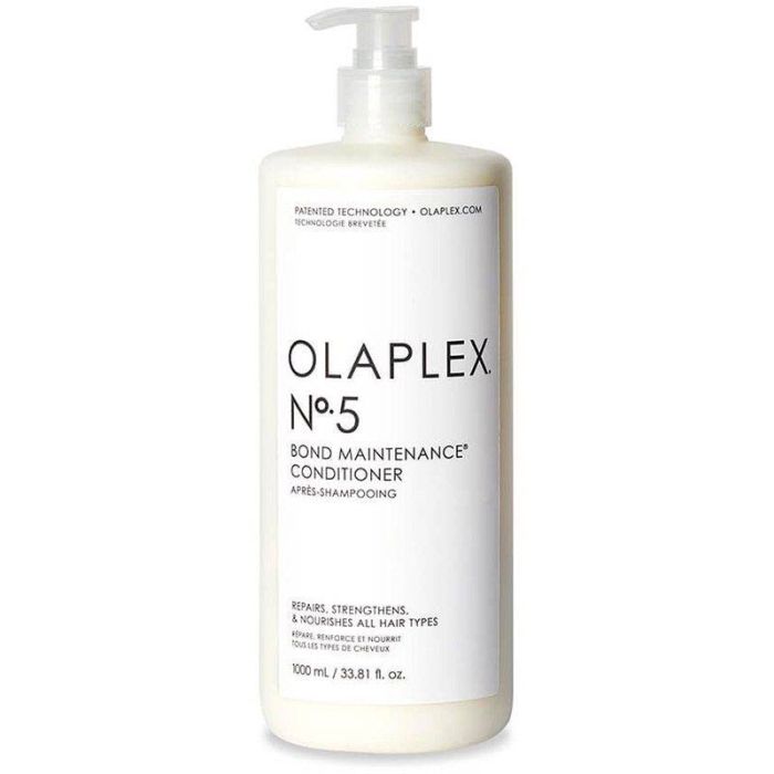 Olaplex No.5 Bond Maintenance Conditioner 1L, hair care product with creamy texture, designed to strengthen and hydrate hair.
