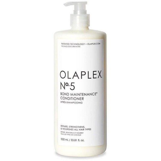 Olaplex No.5 Bond Maintenance Conditioner 1L, hair care product with creamy texture, designed to strengthen and hydrate hair.