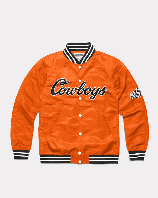 Orange OSU Oklahoma State Cowboys Script Vintage Varsity Jacket Front