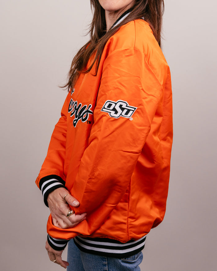 Orange OSU Oklahoma State Cowboys Script Vintage Varsity Jacket Side