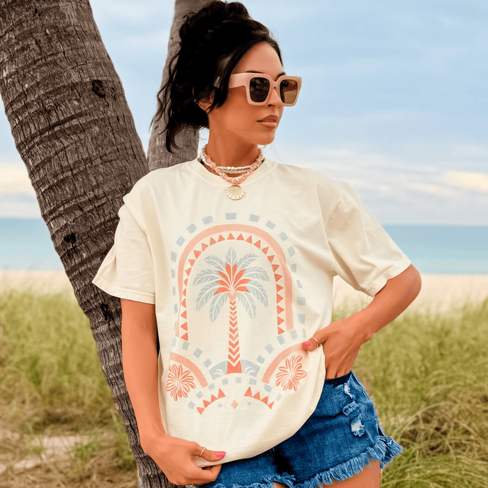 model wearing Palm Paradise Tee