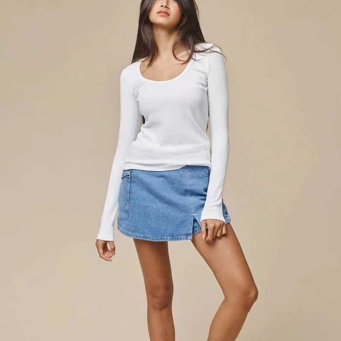 Paseo Long Sleeve Tee in Washed White