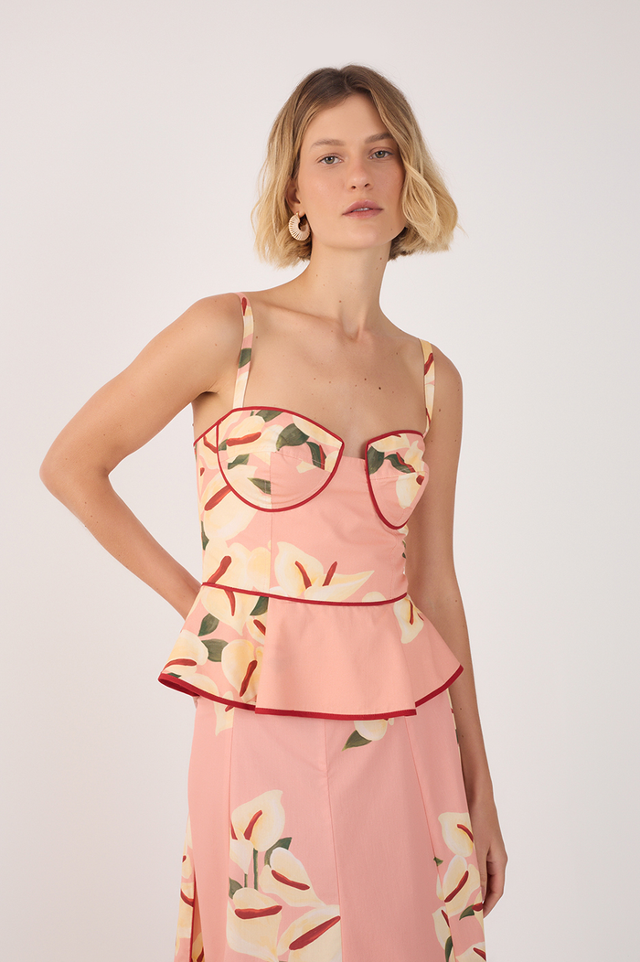 Pink Anturio Sweetheart Neck Peplum Top_2