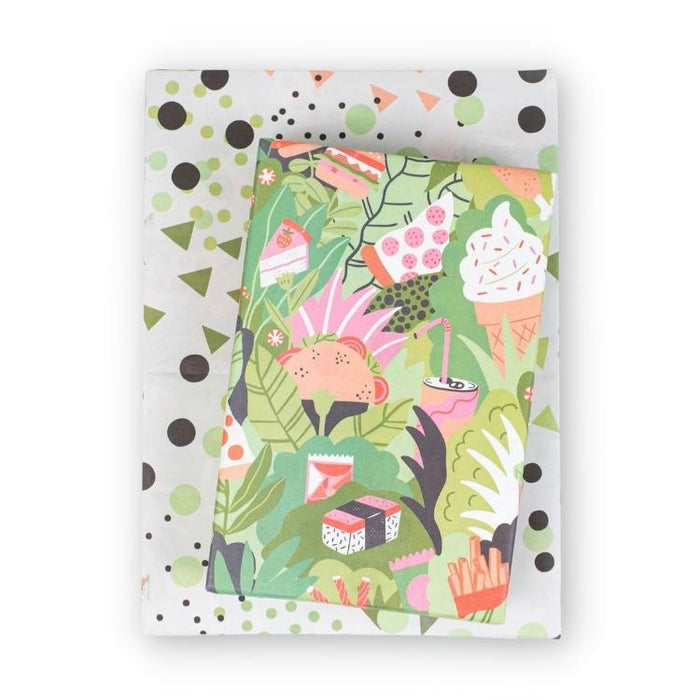Wrappily Eco Gift Wrapping Paper. Double Sided Newsprint Made in the USA. Plants 'n Junk/Geo Dots.