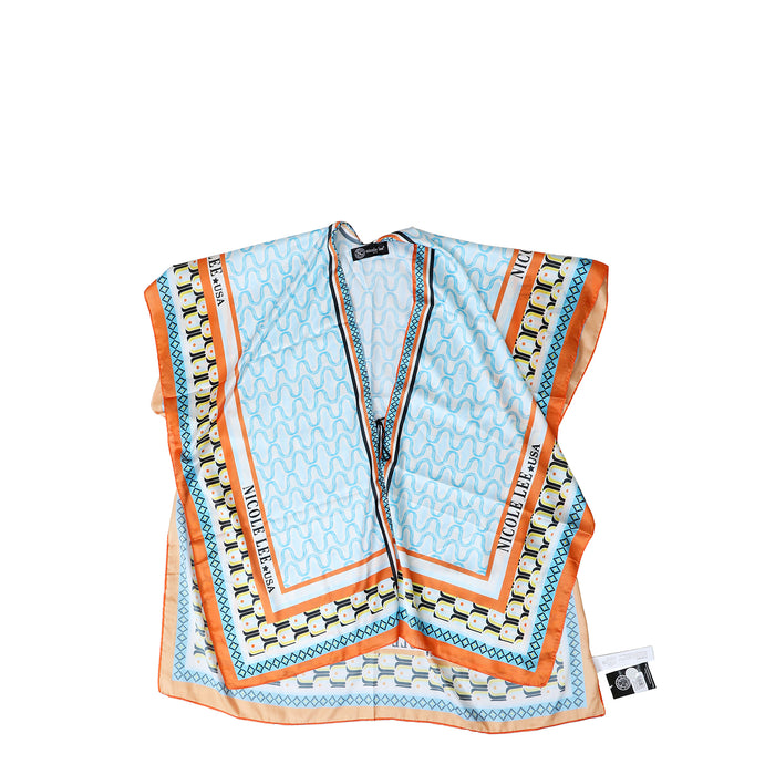 OUR PRINTED KIMONO IN ORANGE.