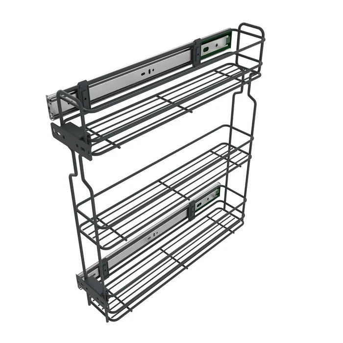 Pull Out Pantry Shelf 6 inch (15 cm) – 3 Wire Baskets, Charcoal – Slim Kitchen Base Cabinet Organizer