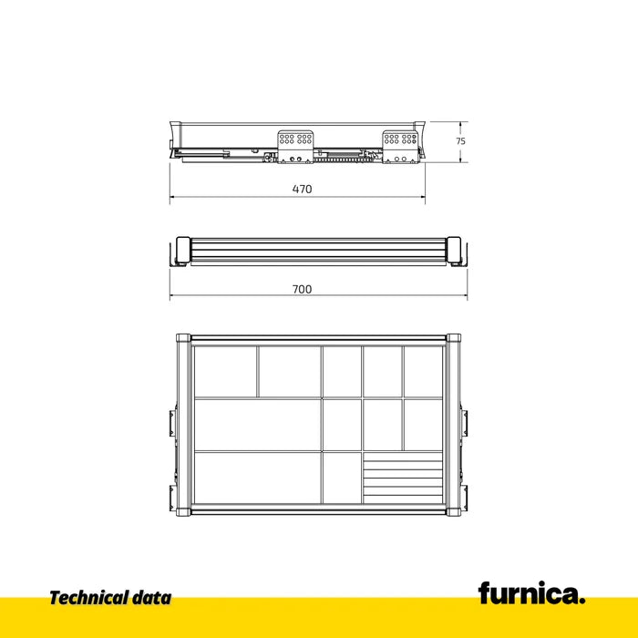Pull-Out Storage Shelf for 31-1/2 inch (80 cm) Cabinet with Soft-Close - Aluminum/Wood - Gray