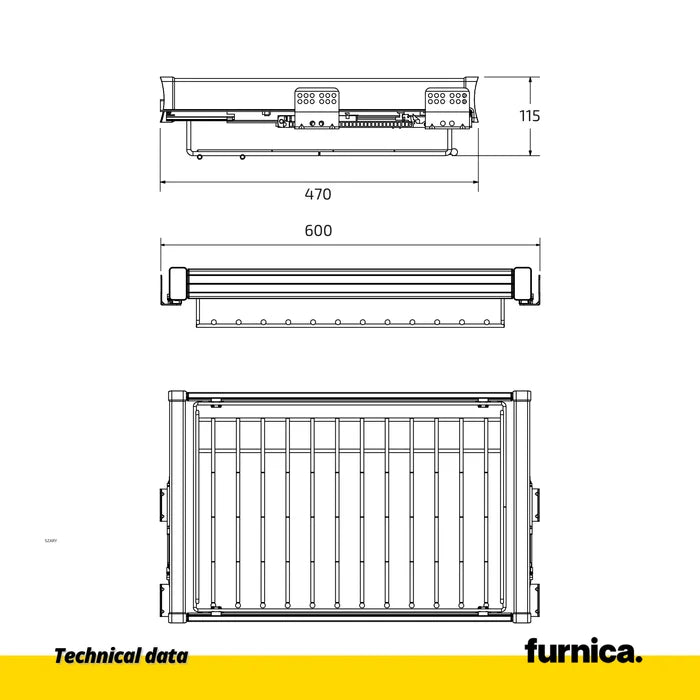 Pull Out Trouser Rack 2 for 23-5/8 inch (60 cm) Cabinet Soft-Close - Single Shelf - Gray