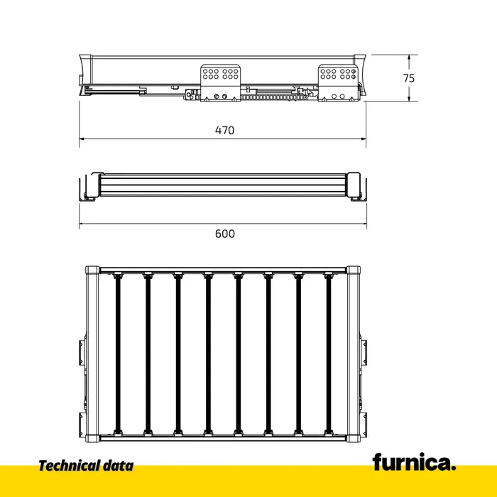 Pull Out Trouser Rack for 23-5/8 inch (600 mm) Cabinet Soft-Close - Single Shelf - Gray