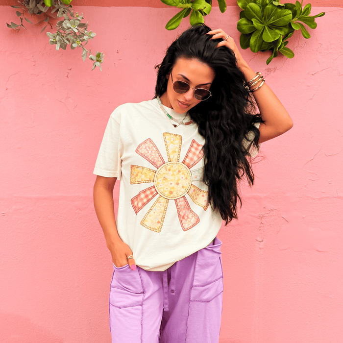 model wearing Quilted Sunshine Tee