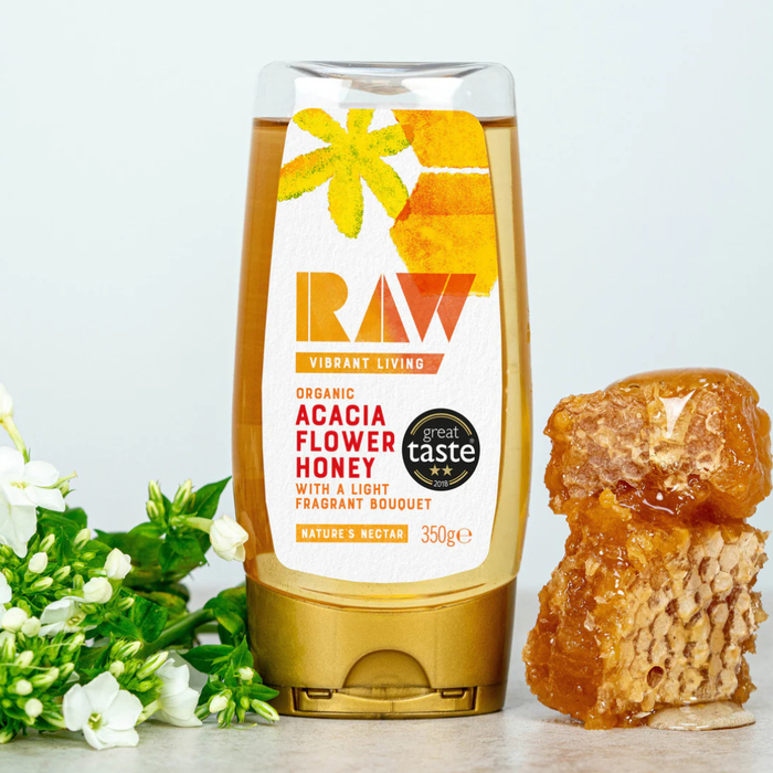 Raw Vibrant Living Organic Acacia Flower Honey Squeezy 350g