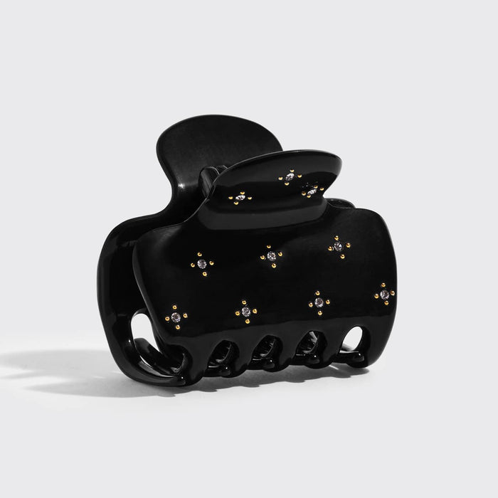 Recycled Plastic Rhinestone Medium Puffy Claw Clip-Black
