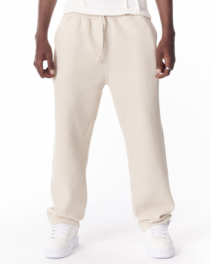 Relaxed Fit Ribbed Beige Sweatpants With Drawstring