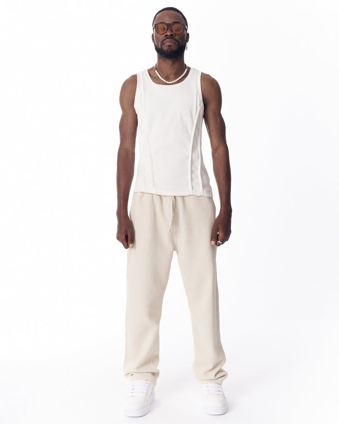 Relaxed Fit Ribbed Beige Sweatpants With Drawstring (2)
