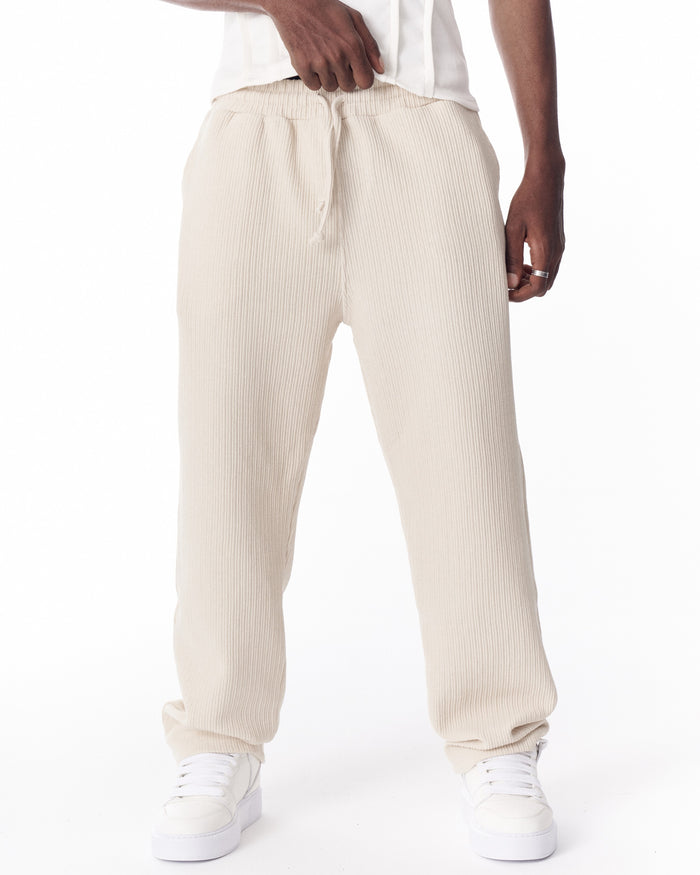 Relaxed Fit Ribbed Beige Sweatpants With Drawstring (3)