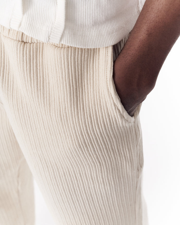 Relaxed Fit Ribbed Beige Sweatpants With Drawstring (4)