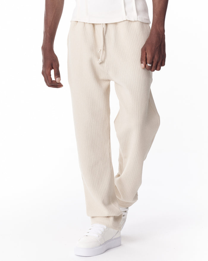 Relaxed Fit Ribbed Beige Sweatpants With Drawstring (8)