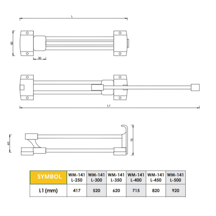 Retractable wardrobe hanger 11-13/16 inch - Chrome NTP
