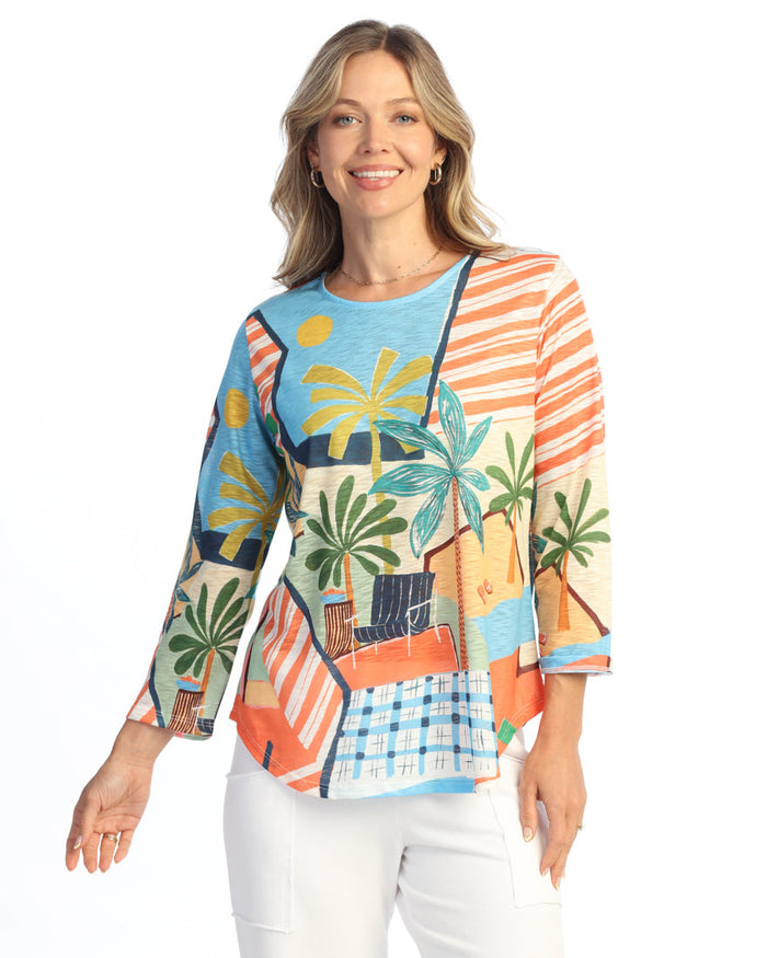 Round Hem 3/4 Sleeve Slub Top - 64
