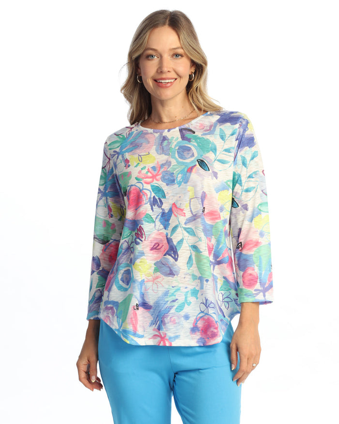 Round Hem 3/4 Sleeve Slub Top - 64