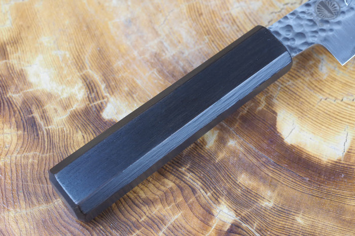 Sakai Jikko "Loco Black" Wa-Paring Knife VG10 Core Hammered Finish Black Japanese Oak Handle (9cm)