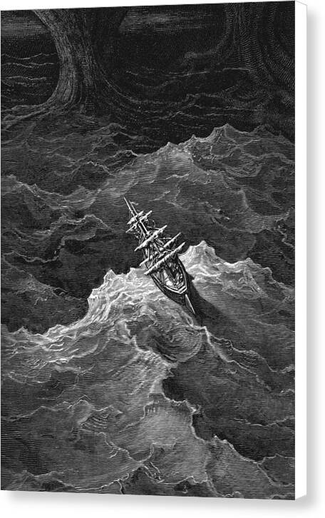 Ship in Stormy Sea - Canvas Print