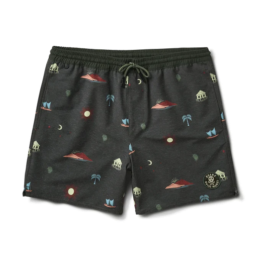 Roark Shorey Te Fenua Volley boardshorts, dark military green elastic waist trunks size S