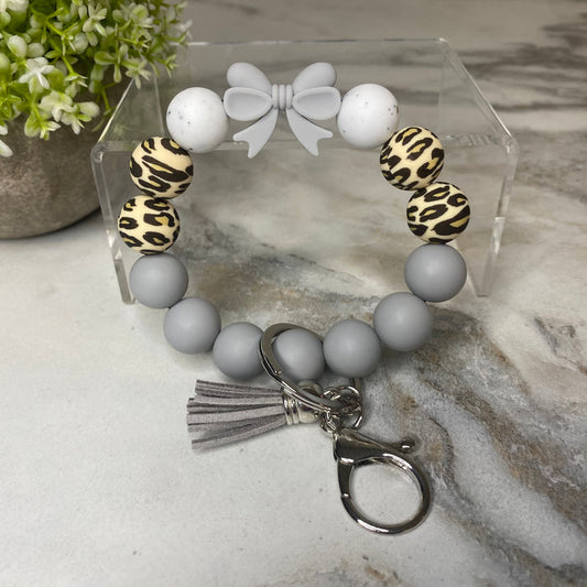 Silicone Bracelet Keychain - Grey Bow