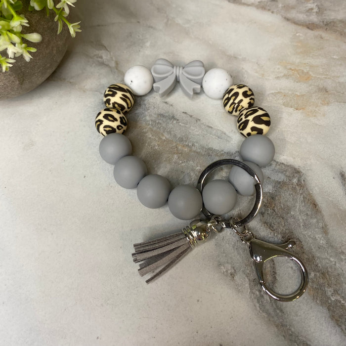 Silicone Bracelet Keychain - Grey Bow