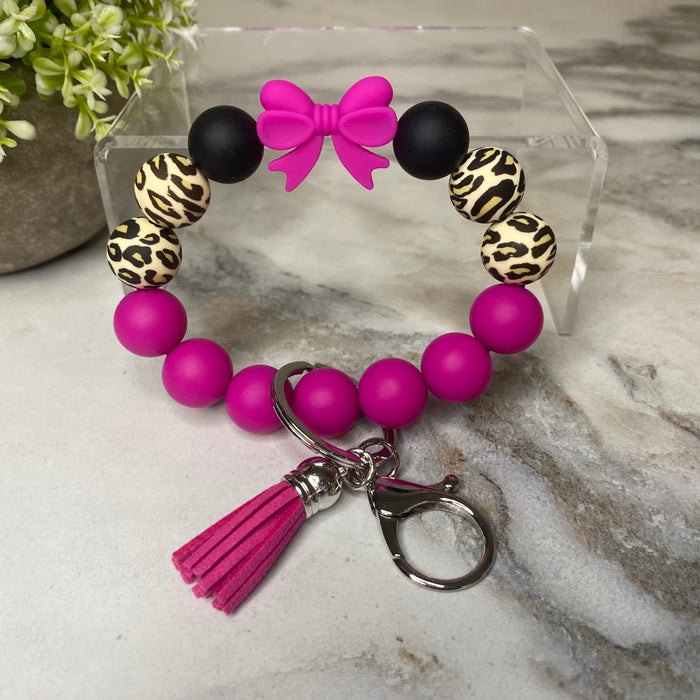 Silicone Bracelet Keychain - Magenta Bow