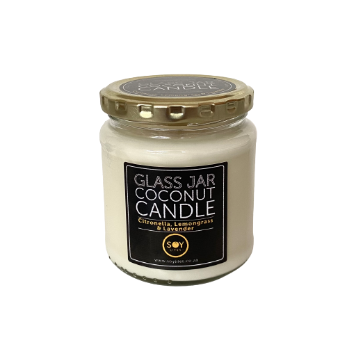 SoyLites | Clear Glass Jar Coconut Candle | Citronella, Lemongrass & Lavender 400g