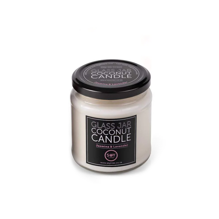SoyLites | Clear Glass Jar Coconut Candle | Jasmine & Lavender 400g