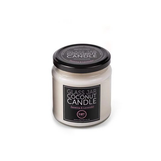 SoyLites | Clear Glass Jar Coconut Candle | Jasmine & Lavender 400g