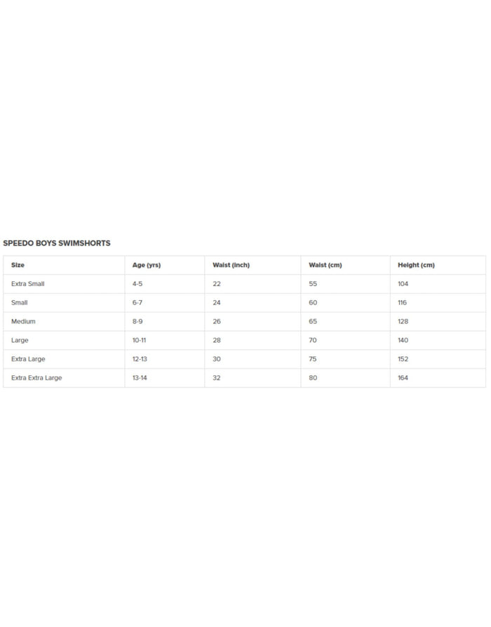 Speedo Boys Essential 13’’ black watershorts size chart