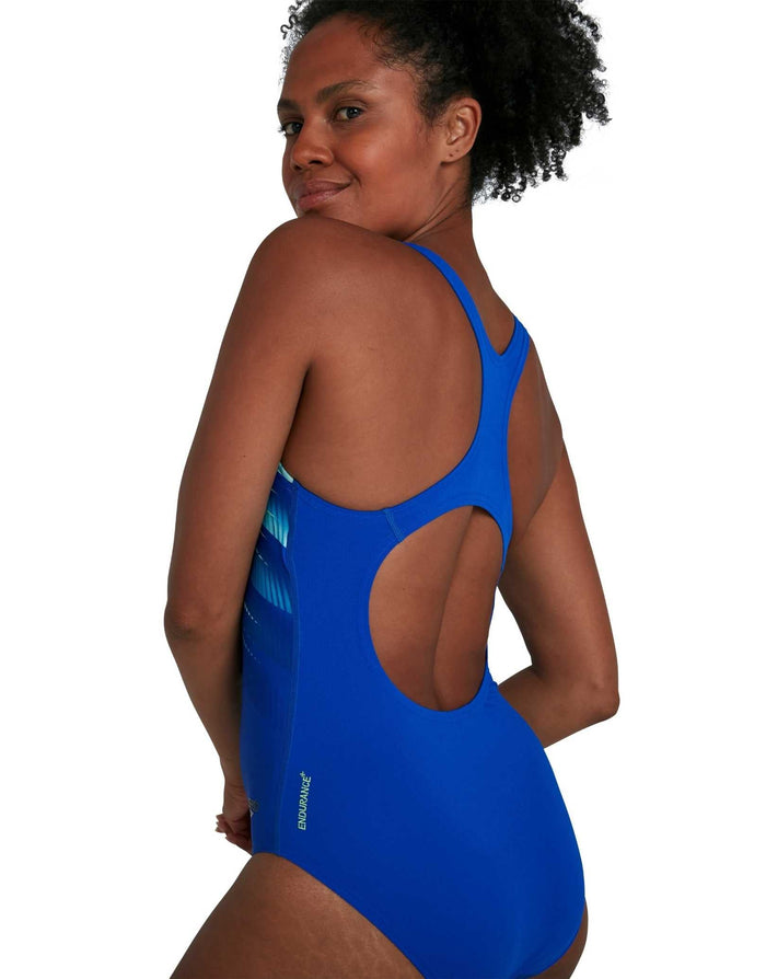 Speedo Digital Placement Medalist blue one-piece swimsuit with cutout
