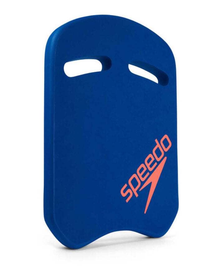 Blue Speedo kickboard with orange logo for kick technique