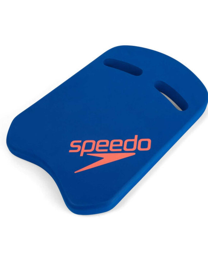 Speedo Kickboard: blue swim board with orange logo, handles and grip holes