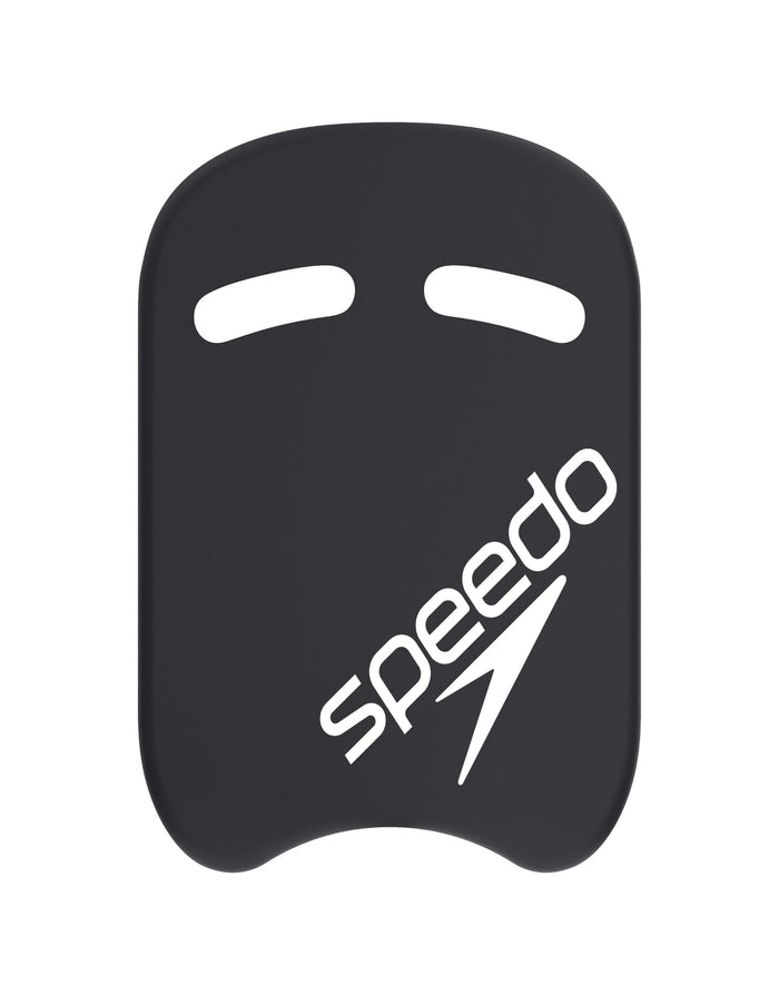 Black Speedo kickboard with white logo, grip holes for kick technique