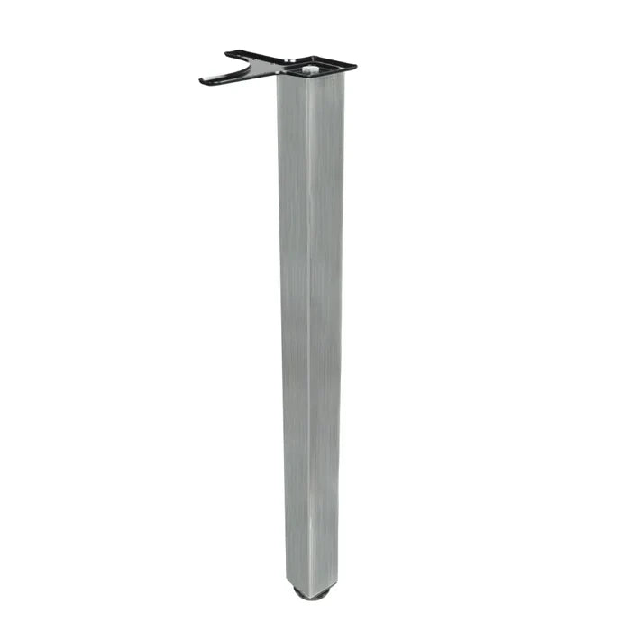 Square Adjustable Table Leg 28 inch (710 mm), Brushed Nickel, ZnAl Mounting Plate