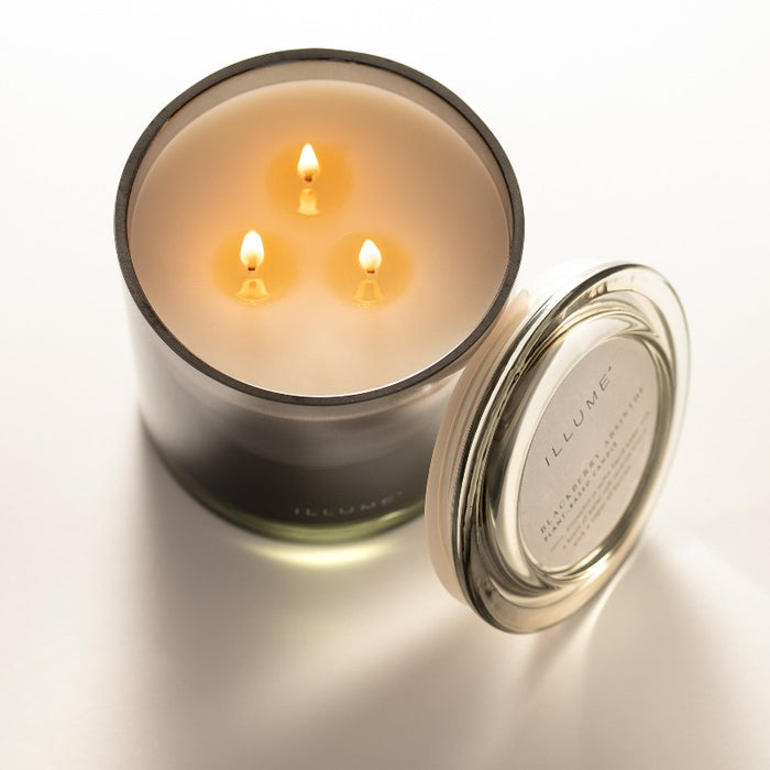 Statement Glass Triple Wick Lidded Candle Blackberry Absinthe Lifestyle Top View