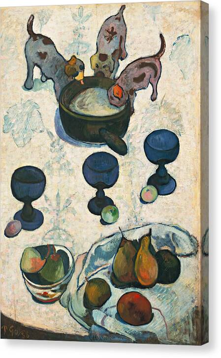 Still Life with Three Puppies - Canvas Print