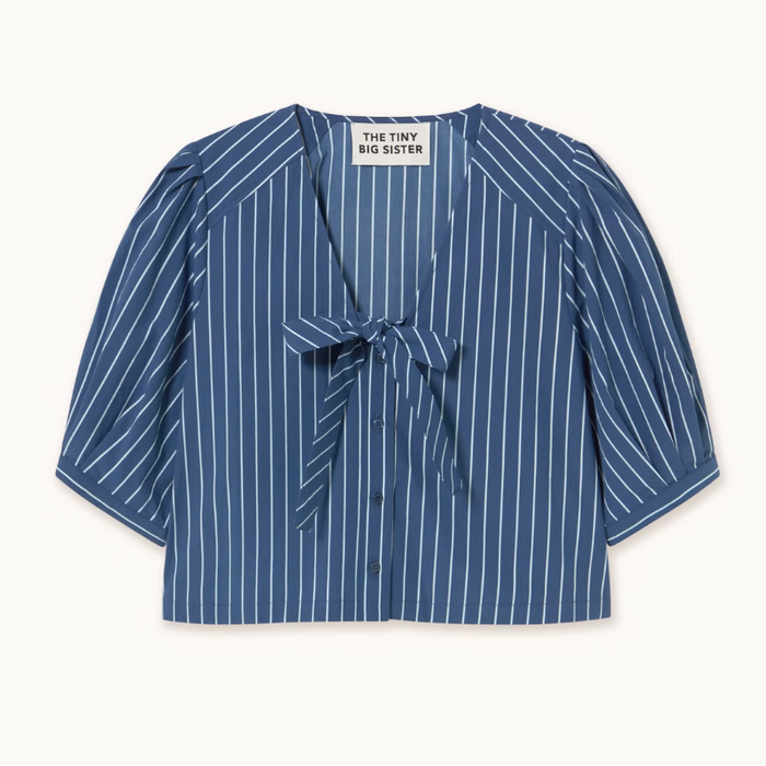 Striped Bow Blouse in Light Navy