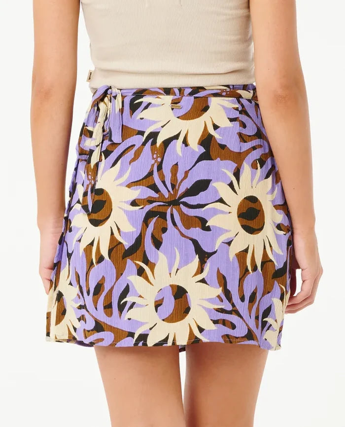 Rip Curl Girls Sun Drenched wrap skirt purple printed viscose